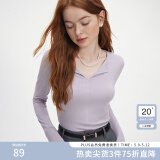 范思蓝恩秋季V领套头百搭长袖针织T恤女秋季2024新款通勤修身针织衫上衣 香芋紫 L