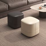 铭冠尚森皮革矮凳家用简约沙发凳卧室化妆椅客厅方凳软包小板凳家用小凳子 单个米色35*35*35cm 整装