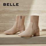 百丽（Belle）增高粗跟时装靴女商场款时尚舒适短靴3LI61DZ4 灰色 38 (240mm)