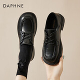 达芙妮单鞋女春季牛皮粗跟乐福鞋通勤小皮鞋女鞋子 黑色 37