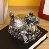 烟灰缸欧式复古家用客厅金属网红潮流创意个性办公室防飞灰带盖 龙龟赐福青铜（带灭烟槽）