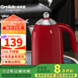 格来德 （Grelide）烧水壶保温316/304不锈钢电水壶家用电热水壶恒温热水壶大容量1.7升煲水壶煮水壶自动断电双层防烫 D1710K红色-316不锈钢-可视水窗 1.7L