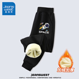 真维斯儿童裤子男童秋冬加绒休闲运动裤帅气加厚保暖百搭外穿中大童卫裤 黑 J飞行宇航X 160