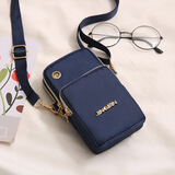 途尊大容量手机包女竖款印花手机袋三层拉链挂脖手臂包牛津布单肩斜跨 蓝色