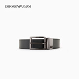 EMPORIO ARMANI/阿玛尼官方旗舰【礼物】新款男士商务通勤板扣腰带宽3.5CM春夏 80740-黑色荔枝纹/灰色光面-针扣