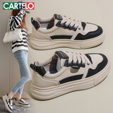 卡帝乐鳄鱼女鞋休闲鞋女皮面运动鞋外穿孕妇平底休闲板鞋子女 1548 黑色 37