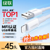 绿联（UGREEN）【MFi认证不弹窗】苹果充电线快充数据线USB to Lightning适用iPhone14/13/12/11手机平板ipad1m