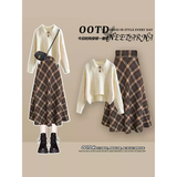 雅黛丝薇秋装连衣裙一整套小香风秋冬穿搭2025新款针织毛衣美拉德裙子套装 6681*杏色毛衣+M869*格子半身裙 XL （建议108-125斤）