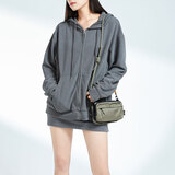 SANWA SUPPLY时尚单肩斜挎手机包 CORDURA耐磨双机收纳袋 户外包大容量装水瓶 横款 灰茶绿