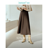 茵曼（INMAN）羊毛呢半身裙2025春秋女装新款小个子百褶A字裙子 暗咖啡 XL