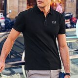 安德玛（Under Armour）polo衫男 2026秋季新款商务通勤快干透气运动休闲T恤短袖上衣男装 棉质混纺-舒适透气-刺绣logo 黑色 L 175/96A