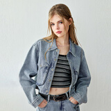 乐町复古休闲工装口袋牛仔外套女春季新款落肩宽松夹克上衣 深牛仔蓝（现货） XS