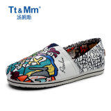 汤姆斯（Tt＆Mm）女鞋复古个性手绘涂鸦帆布鞋女韩版潮流休闲懒人一脚蹬玛丽布鞋 白色 35