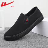 回力帆布鞋男鞋夏季低帮鞋一脚蹬老北京布鞋男休闲懒人鞋子男 全黑6249 42