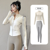 简拉熊瑜伽服女套装健身服跑步运动春夏套装普拉提训练外套收腰速干服 白色套装L码【110-130斤】