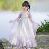 安妮优儿中秋节汉服女童古装连衣裙2025新款夏季小女孩儿童公主裙 紫色120