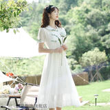 紫蒙新中式连衣裙夏季2024新款学生少女高中初中生女生衣服长裙子夏天 时尚韩版白色 均码（可备注码数）