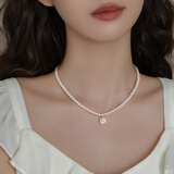 伊灿轻奢水钻吊坠仿珍珠项链女小众设计锁骨链2025新款爆款小米珠颈链 白色水钻珍珠项链