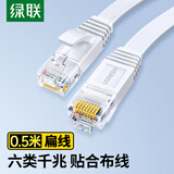 绿联六类网线 扁平千兆网络宽带线 CAT6类家用电脑路由器隐藏走线 8芯双绞成品跳线 0.5米 白色25003