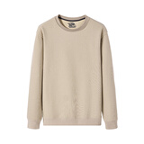 凡客诚品华夫格圆领加绒卫衣男士休闲长袖套头卫衣潮流街头 卡其 L