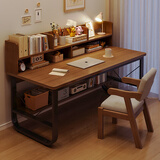 悦美妙电脑桌台式学生简易书桌书柜书架一体写字桌子家用办公学习桌 【桌椅组合】黑橡木色120*60cm