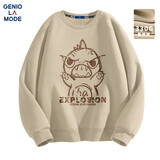 GENIOLAMODE卫衣男士秋季圆领潮流宽松简约时尚印花休闲无帽上衣服 卡其 XL