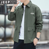JEEP SPIRIT吉普长袖衬衫男春秋季休闲衬衣中青年纯色外穿时尚服装 军绿 XL (130斤-150斤)
