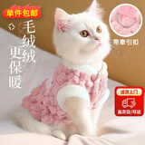 贝初众猫衣服冬季保暖防掉毛幼猫犬猫咪狗狗衣服冬天两脚布偶猫比熊泰迪 樱花粉小熊 M(建议3-5斤) 带牵引扣 金龟绒两脚装
