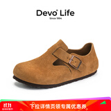 Devo的沃软木勃肯鞋男女同款单鞋绒面复古包头鞋情侣文艺休闲鞋 66008 黄棕反绒牛皮 41