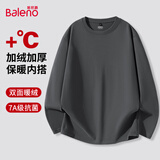 班尼路（Baleno）2025新款7A级抗菌双面绒圆领长袖冬季男装德绒T恤保暖百搭打底衫 【双面绒】-中灰#纯色 M