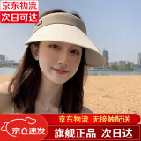 目丸防晒帽子女夏季大檐遮脸太阳帽UV防紫外线空顶骑车可折叠遮阳帽子 米色 拼色遮阳帽