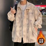 错搭加绒加厚款外套男士秋冬季2025年最新款休闲男冬装行政飞行夹克男 杏色/加绒加厚款 XL