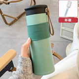 波比熊简约保温杯女高颜值学生滤网泡茶水杯男士304不锈钢便携车载杯子 大号凡森青+杯刷贴纸 500ml