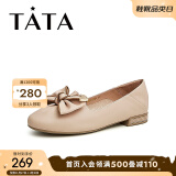 他她（TATA）通勤蝴蝶结平底鞋女单鞋舒适一脚蹬浅口鞋春秋Y8WA1AA3 粉色（素面款） 36