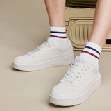 特步情侣男女板鞋小白鞋空军一号冬季革面保暖运动板鞋休闲鞋