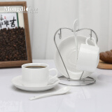 Mongdio欧式陶瓷咖啡杯套装拿铁杯家用挂耳美式杯碟2件套情侣杯碟 纯白（2杯2碟2勺+银色心形杯架）