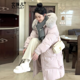 艾珠儿（Aizhuer）羽绒棉服女2024冬季新款好看中长款韩系加厚棉袄大毛领棉衣外套潮 粉色 M（建议105-120斤）