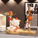 赟娅创意招财猫玄关钥匙收纳摆件客厅发财猫装饰摆设乔迁之喜搬家礼物 千金万两招财福猫+收纳架