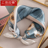 上海故事真丝丝巾100%桑蚕丝缎面小方巾围巾礼盒送人生日礼物 丝方境-蓝色