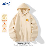 回力（Warrior）加绒加厚卫衣男女同款冬季宽松连帽外套情侣运动套头衫 浅米 XL