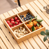 瓷牌茗茶具（cipaiming teaset）围炉煮茶果盘客厅茶点茶几分格果碟竹制托盘零食坚果小吃碟收纳盒 竹木《榫卯》4格果盘
