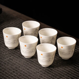 瓷牌茗茶具羊脂玉瓷茶杯家用喝茶泡茶品茗杯陶瓷主人杯个人专用茶具茶盏 羊脂玉瓷旭日东升品茗杯-6个装