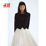 H&M【徐若晗同款】女装毛针织衫秋慵懒短款打底衫miu系薄开衫0579541 黑色001 M 165/96