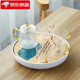 苏氏陶瓷（SUSHI CERAMICS）创意茶盘茶具套装玻璃锤纹泡茶壶带四个手柄茶杯促销安全包装