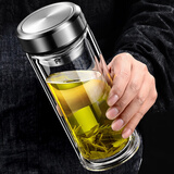 摔不烂的玻璃杯摔不烂钢化玻璃杯500ml耐摔高温硼硅双层玻璃杯保 钢本色杯套 500ml 0只