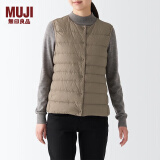 无印良品 MUJI 女式 便携式 无领 羽绒背心BDC30C2A舒适轻薄保暖蓬松马甲 米色 XL