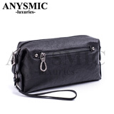 ANYSMIC奢侈高端品牌男士手包真皮大容量商务休闲软皮男手拿包信封包手抓 黑色牛皮