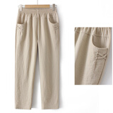 俞兆林（YUZHAOLIN）中年妈妈裤子夏季薄款棉麻九分裤时尚中老年女裤休闲50岁2024年 七分-卡其 3XL [115-130斤]