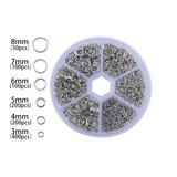 欧斯若 diy开口圈 连接圈  耳钉手链项链扣连接头 手工制作材料包 白k色 6个规格+盒子
