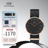 丹尼尔惠灵顿（DanielWellington）dw手表男 经典系列简约时尚瑞典男士手表石英欧美腕表生日礼物 金色边尼龙黑盘DW148-40MM